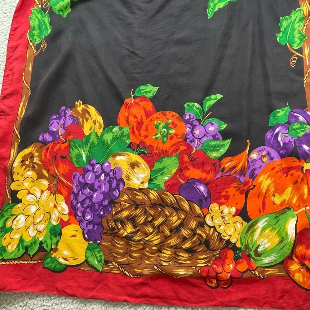 Carole Little‎ Red and Black 100% Silk Scarf Floral Print boho peasant party